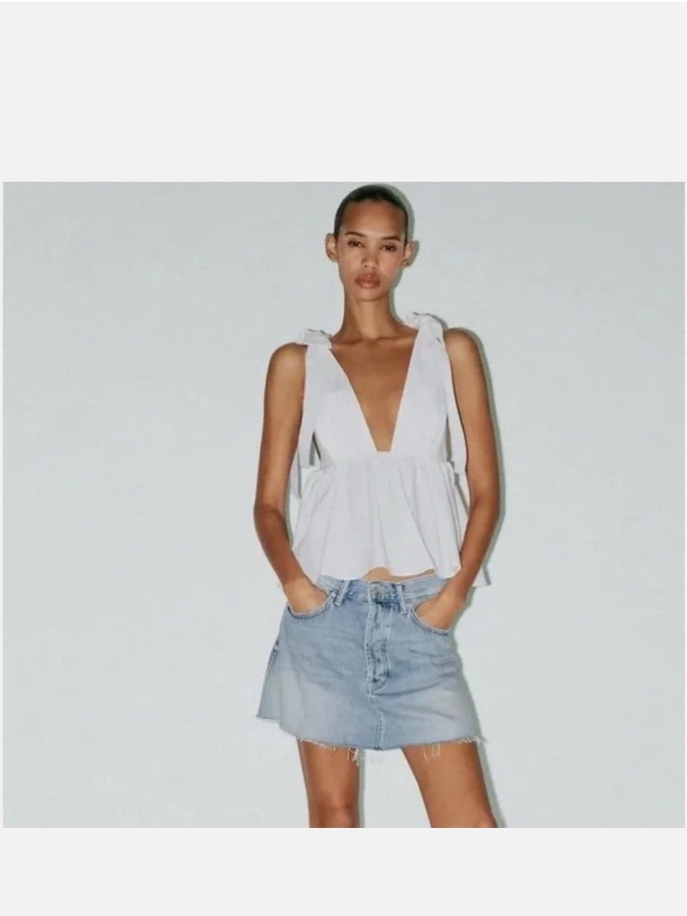 ZARA POPLIN BOW TOP SZ S WHITE 7200/020/250